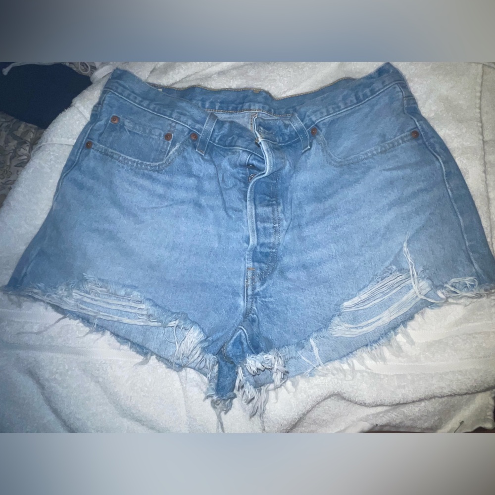 Levi's Blue Distressed Jean Shorts